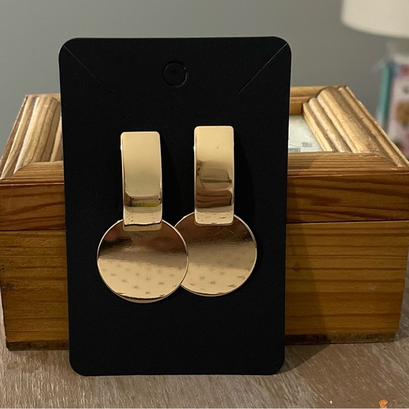 14 k gold plated Metal Round Disc Statement Earrings - Picture 1 of 1